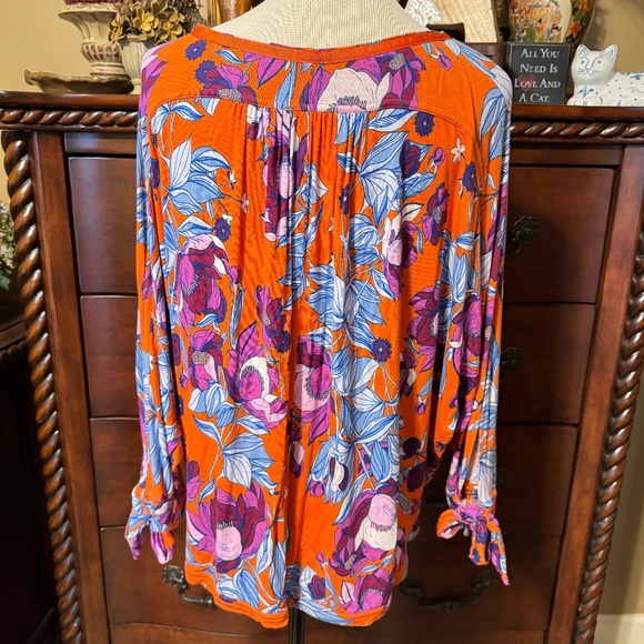 🎉😀CLEARANCE SALE😀🎉FREE PEOPLE Keepin' On Blouse in Festive Orange Combo - Picture 4 of 8